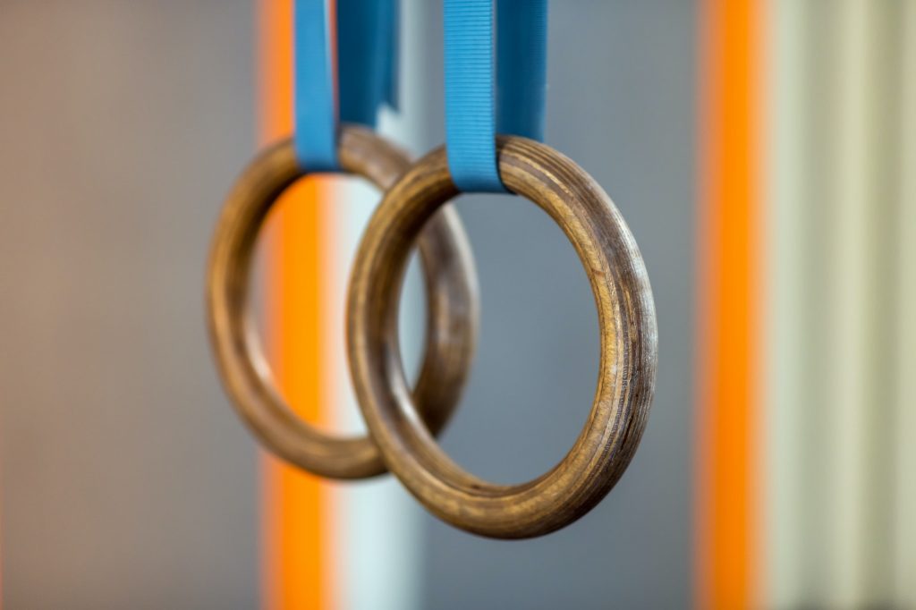 Gymnastic rings hanging in gym
